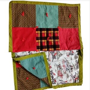 Retro Patchwork Lap Quilt Pair Reversible Equestrian Corduroy